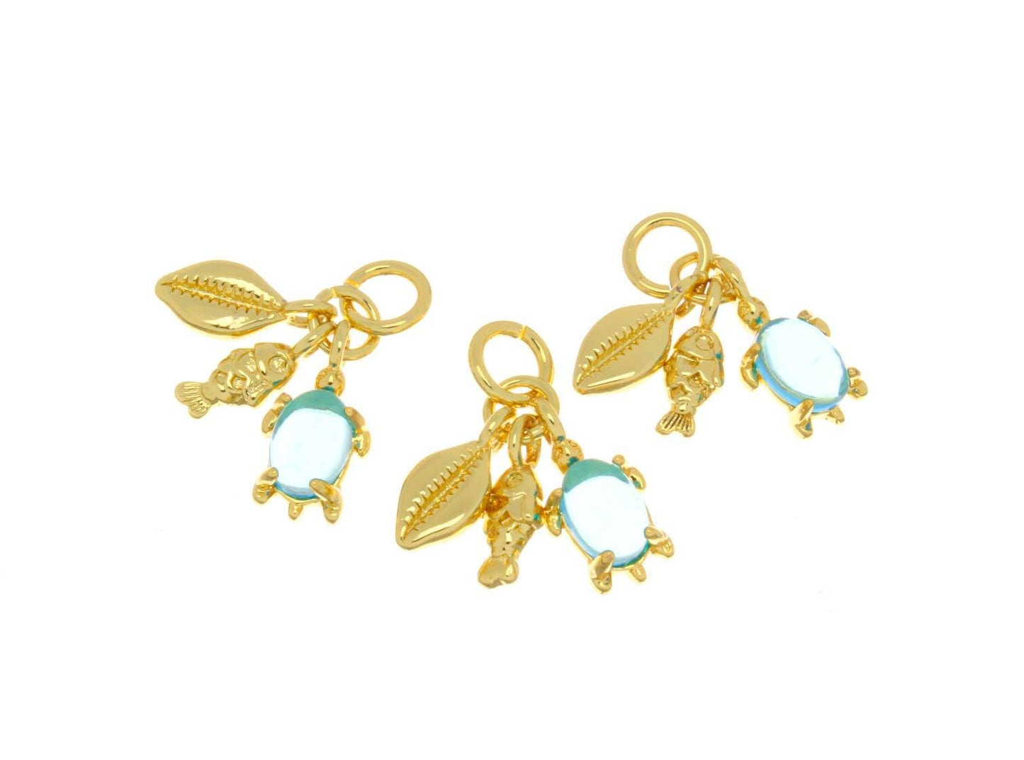 Gold Ocean Theme CZ Charms Trio
