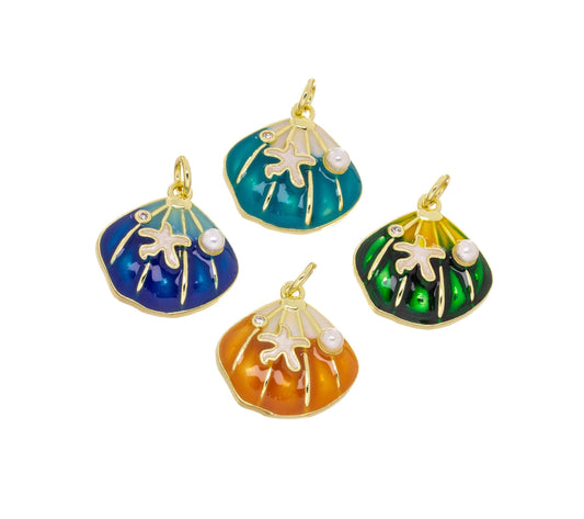 Seashell Clam Charm with Pearl - Navy blue