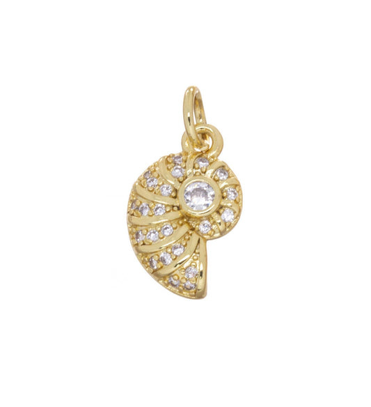 Gold CZ Pave Ammonite Shell Charm for Jewelry Making,CPG2669: 3pcs