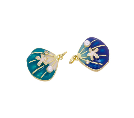 Seashell Clam Charm with Pearl - Navy blue