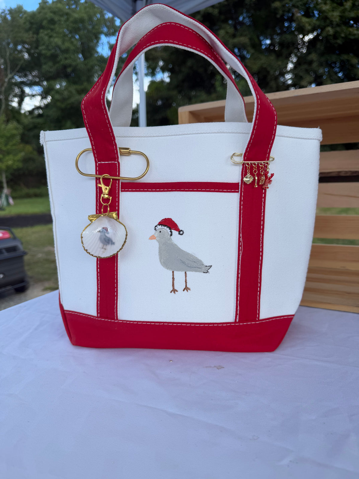 Seagull in Santa Hat Painted Tote