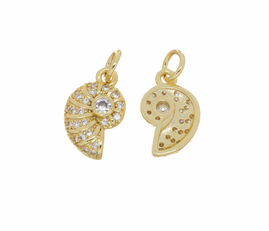 Gold CZ Pave Ammonite Shell Charm for Jewelry Making,CPG2669: 3pcs