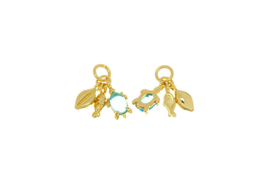 Gold Ocean Theme CZ Charms Trio